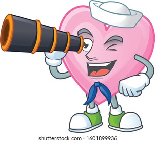 Picture of Smiling happy Sailor pink love with binocular