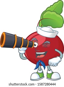 Picture of Smiling happy Sailor red beet greens with binocular