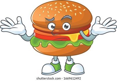 A picture of smirking hamburger cartoon character design style