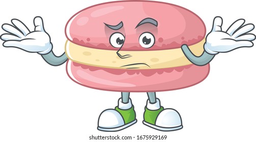 A picture of smirking strawberry macarons cartoon character design style