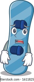 A picture of snowboard showing afraid look face