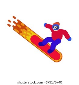 A picture of a snowboarder isolated in sportswear on a burning board