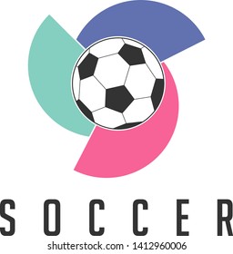 Picture of a soccer ball, with three color shadows spinning around it.