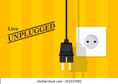 picture of socket and plug, flat style illustration, live music poster
