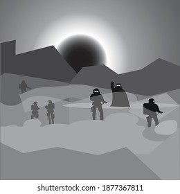 picture of soldiers, war vector on gray background