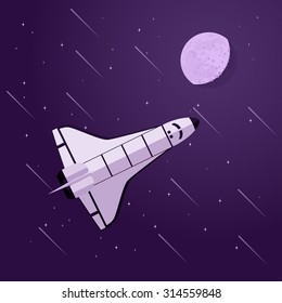 picture of space shuttle in front of moon and stars