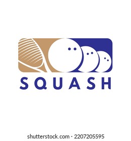 A picture of squash balls and a squash racket in gold and blue tones. Suitable for use as a logo for a squash competition or for a squash club.