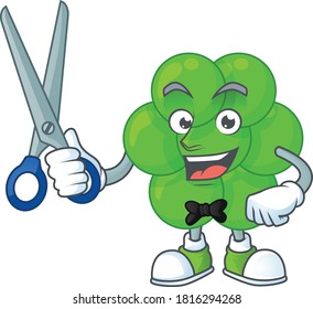 A picture of staphylococcus aureus Barber cartoon character working with scissor. Vector illustration