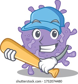Picture of staphylococcus aureus cartoon character playing baseball