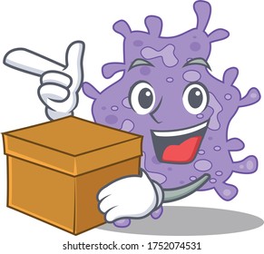 An picture of staphylococcus aureus cartoon design concept holding a box