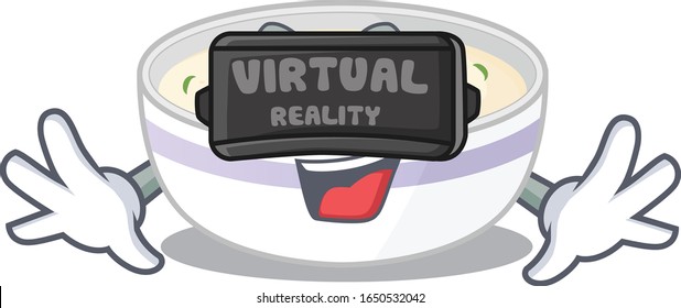 A Picture of steamed egg character wearing Virtual reality headset