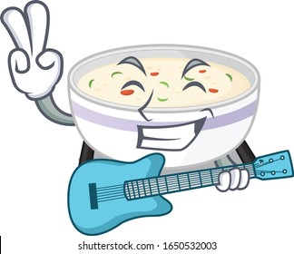 A picture of steamed egg playing a guitar