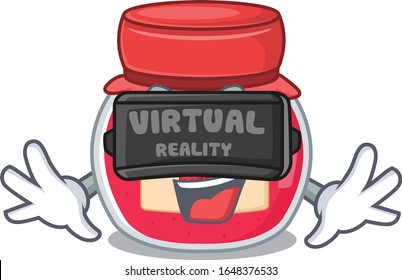 A Picture of strawberry jam character wearing Virtual reality headset