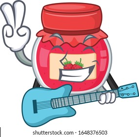 A picture of strawberry jam playing a guitar