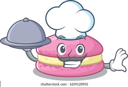 Una foto de macarones de fresa como chef sirviendo comida en la bandeja