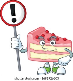 A picture of strawberry slice cake cartoon character concept holding a sign