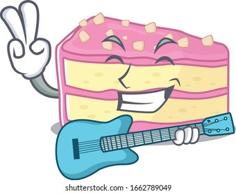 Una foto de tarta de fresa tocando una guitarra