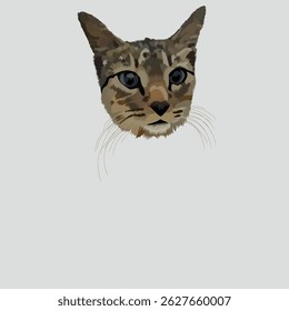 picture of a striped cat head vector, with a long mustache