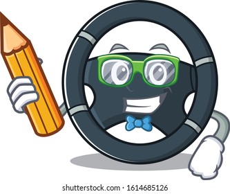 A picture of Student car steering character holding pencil
