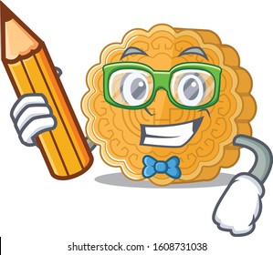 A picture of Student chinese mooncake character holding pencil