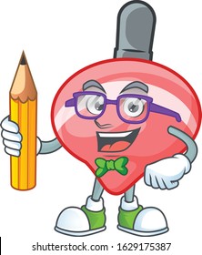 A picture of Student chinese red tops toy character holding pencil