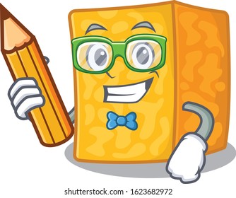 A picture of Student colby jack cheese character holding pencil