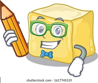 A picture of Student creamy butter character holding pencil
