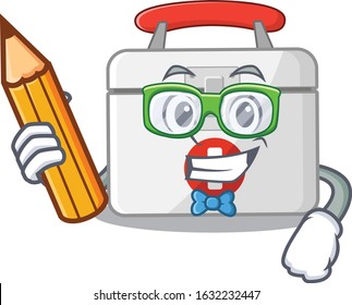 A picture of Student first aid kit character holding pencil