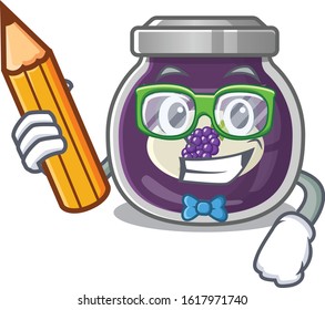 A picture of Student grape jam character holding pencil