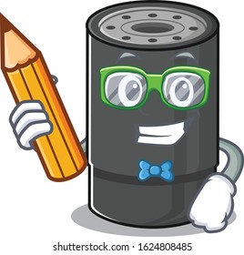 A picture of Student oil filter character holding pencil