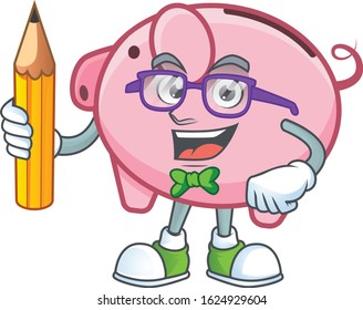 A picture of Student piggy bank character holding pencil