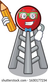 A picture of Student radio tower character holding pencil