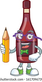 A picture of Student red bottle wine character holding pencil