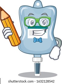A picture of Student saline bag character holding pencil