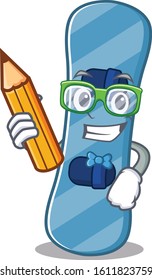 A picture of Student snowboard character holding pencil