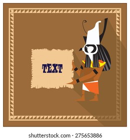 the picture stylized Egyptian God stands to the right and holding a frame in the form of the parchment in which you can enter your text