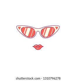 Picture of sunglasses with female lips. Flat style line art illustration.