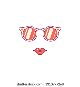 Picture of sunglasses with female lips. Flat style line art illustration.