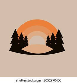 a picture of a sunset and a forest
