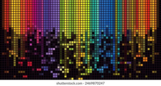 a picture of a sunset with a lot of small squares on the side of the picture and the sun in the distance with a black background. vector eps 10
