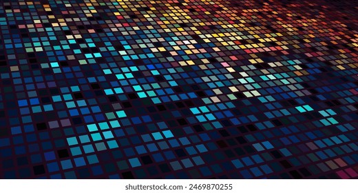 a picture of a sunset with a lot of small squares on the side of the picture and the sun in the distance with a black background. vector eps 10