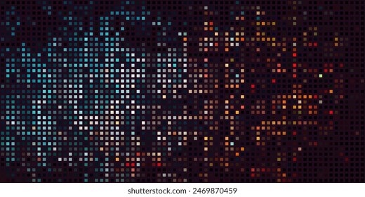 a picture of a sunset with a lot of small squares on the side of the picture and the sun in the distance with a black background. vector eps 10