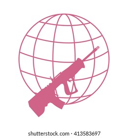 Picture symbolizing the world against weapons: rifle and globe on white background