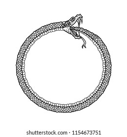 picture of tattoo design with snake that bite its tale and turn itself into circle  on white background