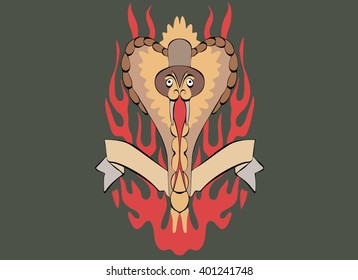 picture of the tattoo image cobra with an open hood in a flame of fire tameing tape
