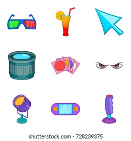 Picture theater icons set. Cartoon set of 9 picture theater vector icons for web isolated on white background