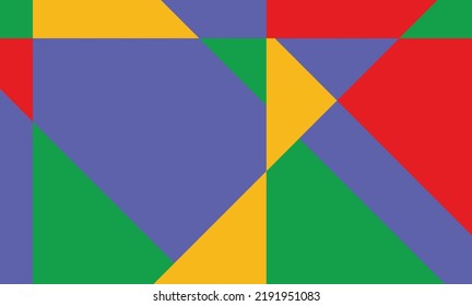 In the picture there are squares, triangles, and free-forms in red, yellow, green, and blue.