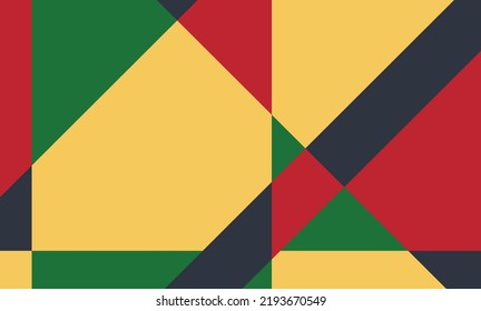 In the picture there are squares, triangles, and free-forms in red, yellow, green, and black.