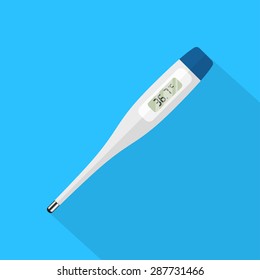 picture of thermometer on blue background, flat style illustration