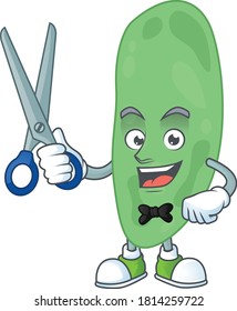 A picture of thermus thermophilus Barber cartoon character working with scissor. Vector illustration